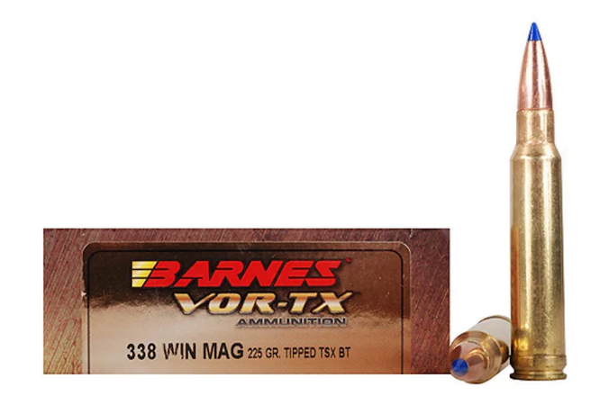 Barnes VOR-TX Ammunition 338 Winchester Magnum 225 Grain TTSX Polymer Tipped Spitzer Boat Tail Lead-Free Box of 20