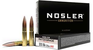 Nosler Match Grade Ammunition 300 AAC Blackout Subsonic 220 Grain Custom Competition Hollow Point Boat Tail Box of 20