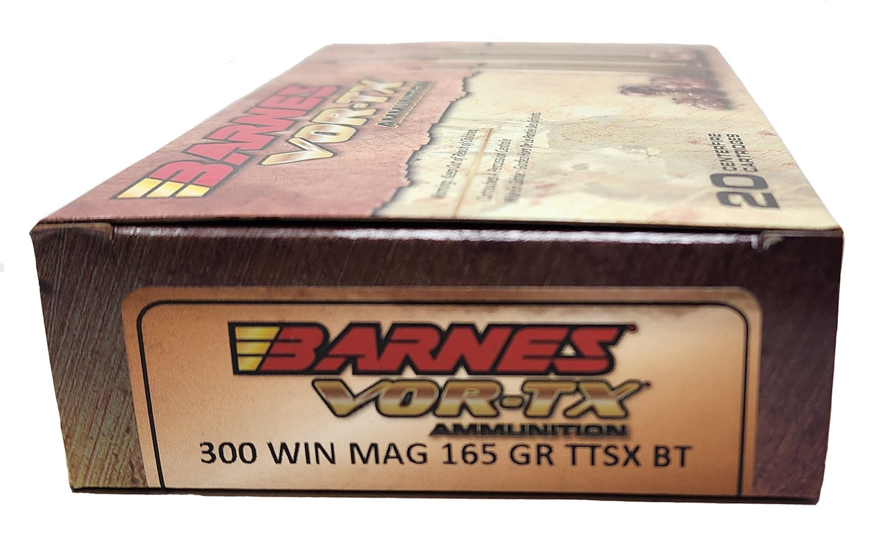 Barnes VOR-TX Ammunition 300 Winchester Magnum 165 Grain TTSX Polymer Tipped Spitzer Boat Tail Lead-Free Box of 20