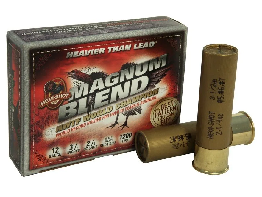 Hevi-Shot Magnum Blend Turkey Ammunition 12 Gauge 3-1/2" 2-1/4 oz #5, #6 and #7 Hevi-Shot High Velocity Non-Toxic Box of 5