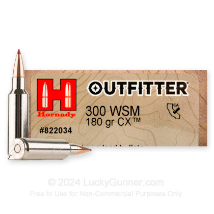 Hornady Outfitter Ammunition 300 Winchester Short Magnum (WSM) 180 Grain CX Polymer Tip Lead Free Box of 20