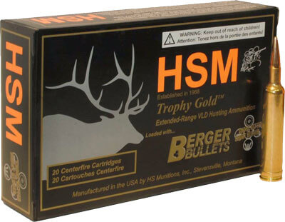 HSM Trophy Gold Ammunition 30-06 Springfield 168 Grain Berger Hunting VLD Hollow Point Boat Tail Box of 20