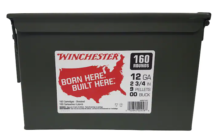 Winchester Military Grade Ammunition 12 Gauge 2-3/4" Buffered 00 Buckshot 9 Pellets Ammo Can of 160