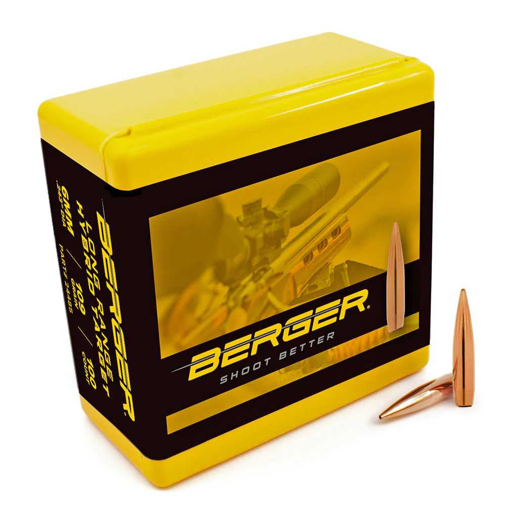 Berger Long Range Hybrid Target Bullets 243 Caliber, 6mm (243 Diameter) 109 Grain Hollow Point Boat Tail